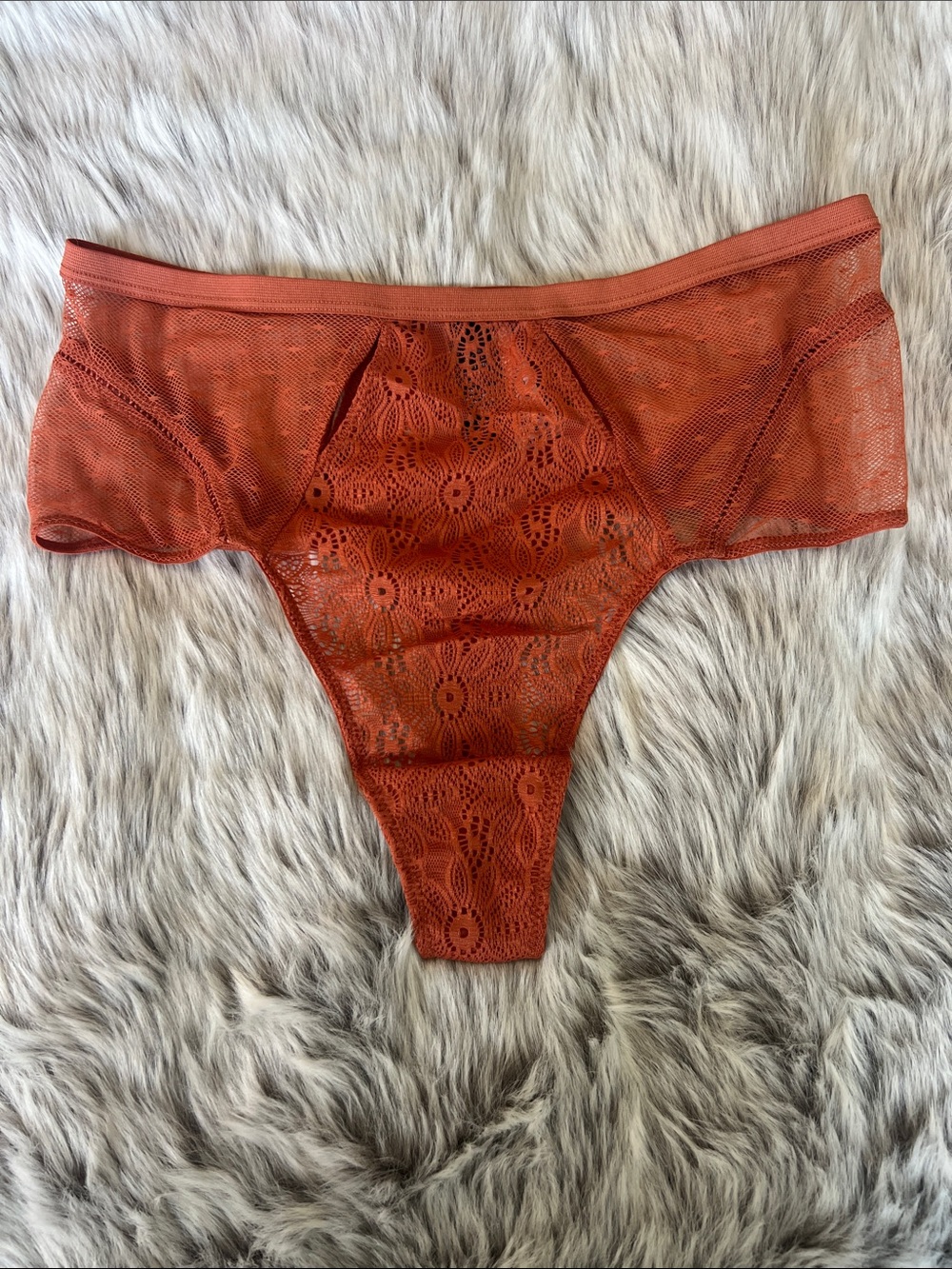 Victoria’s Secret Sheer Lace Thong Panty in Burnt Orange